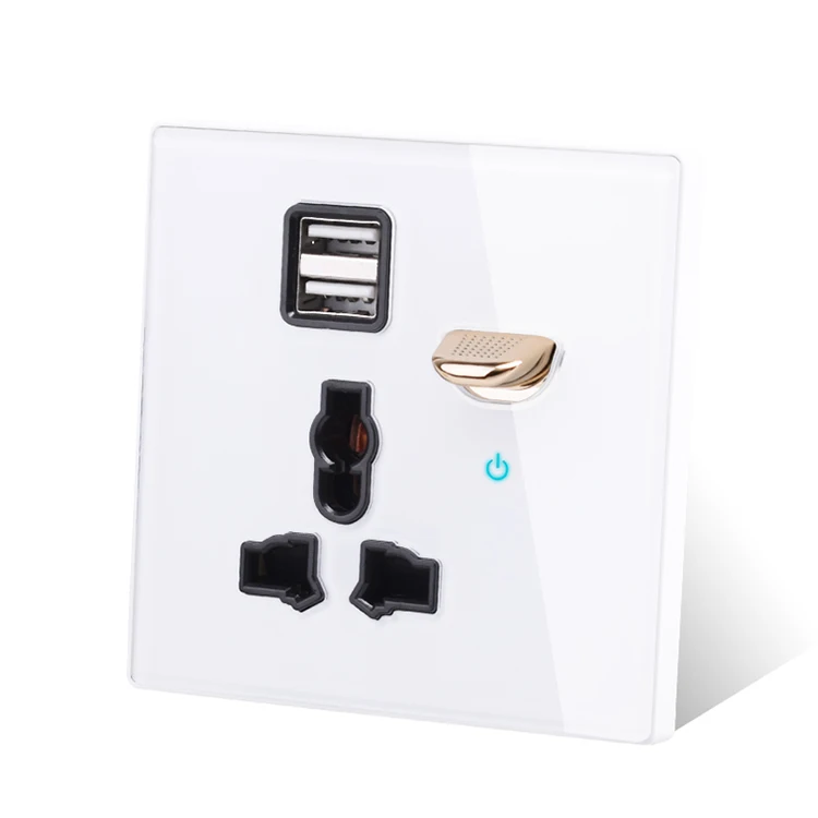 13a Universal Power Socket With Usb Wall Outlet With Led Black Glass Uk