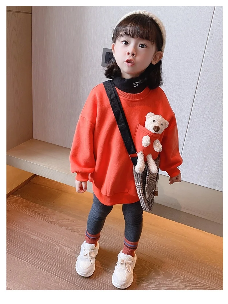 Лидер продаж осенне-зимняя теплая толстовка для мальчиков и девочек с изображением медведя Детский плюшевый пуловер карамельных цветов