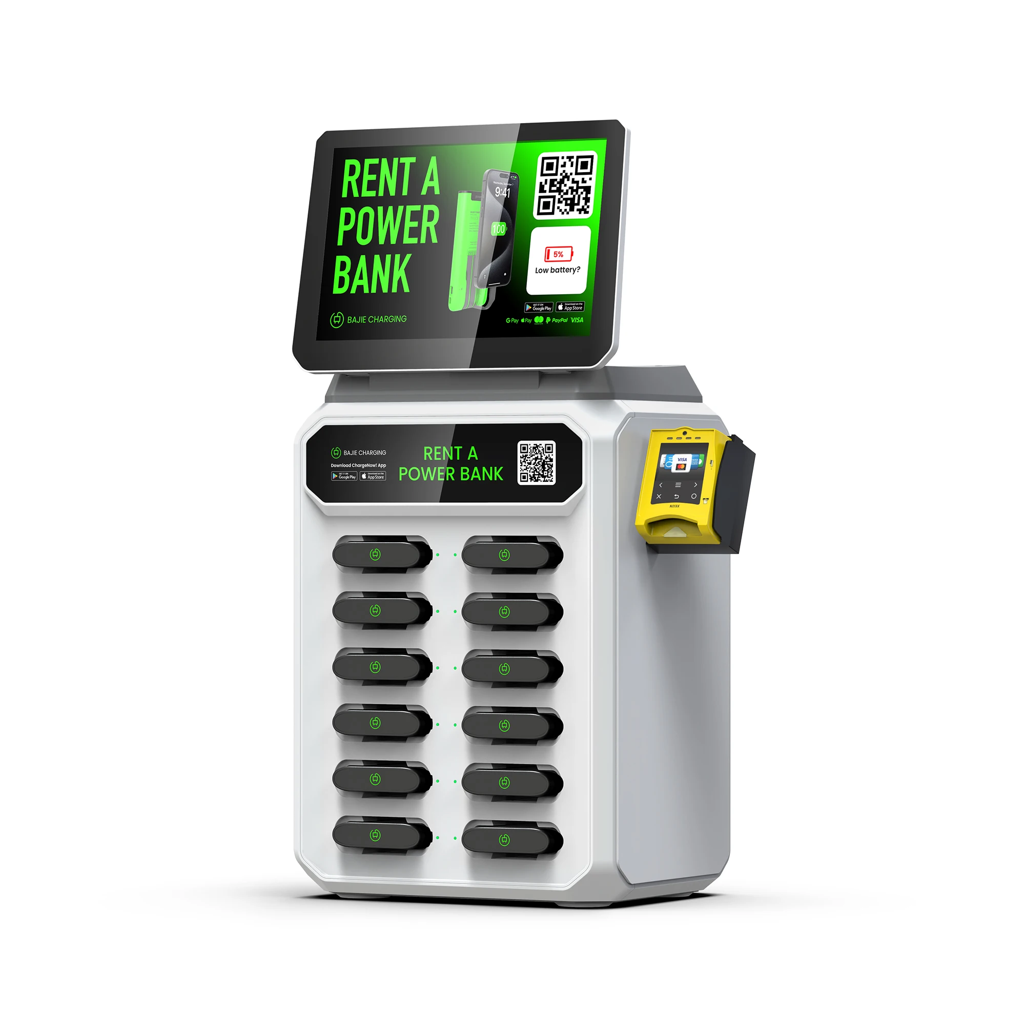 POS Terminal Card Reader Power Bank Rental Charging Station for Cafe or Restaurant