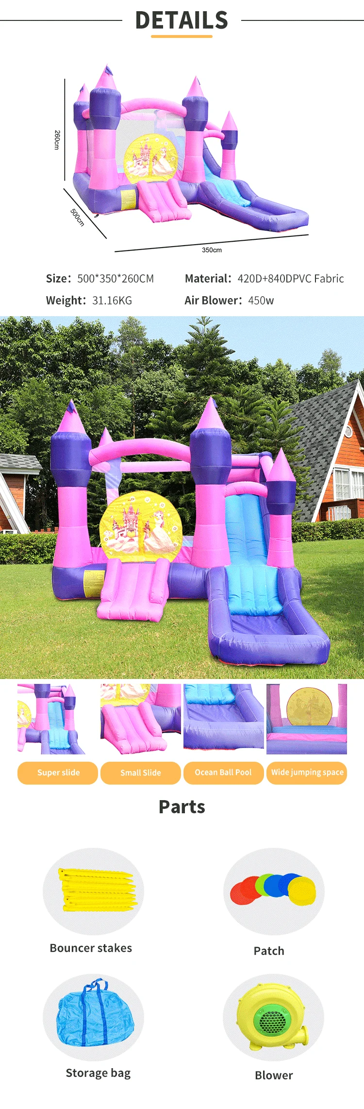 Customized Princess Theme Outdoor Trampoline Bounce House Slide