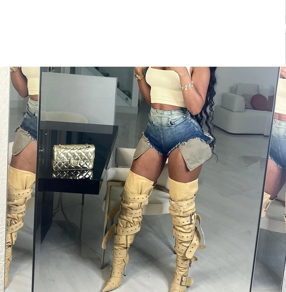 Female Winter Long Boot Big Size Special Metal Heel Buckle Strap Thigh High Boots Women Over-the-knee - Image 3