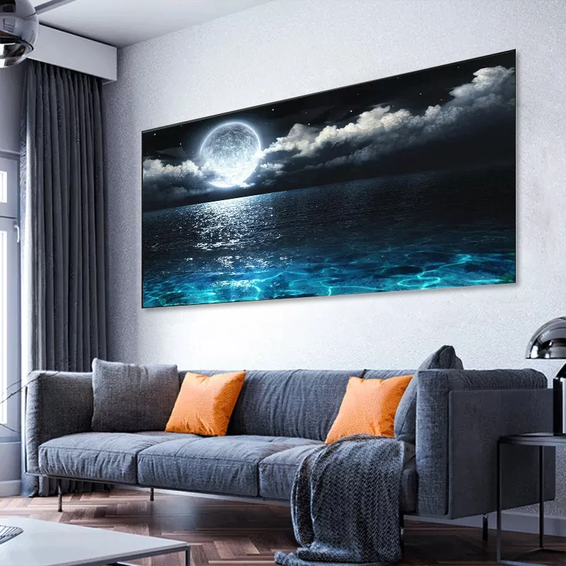 Moon Night Canvas Painting Landscape Poster And Prints Seaside Scenery ...