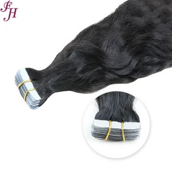 FH 250gram Invisible Tape In Hair Extensions Water Wave Raw Indian Curly Hair Tape In Extensions 100% Human Hair