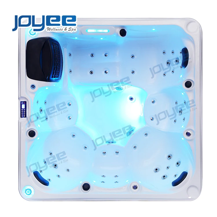 JOYEE 6 Person Jacuzzi Function Hot Tub Garden Spa Tub LED Light Air Bubble Massage Whirlpool with Step