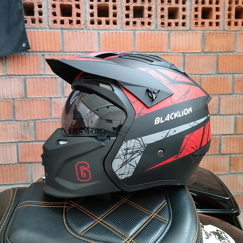 SLKE Detachable Combination Half Full Face Helmet Retro Street Fighter Samurai Motorcycle Helmet