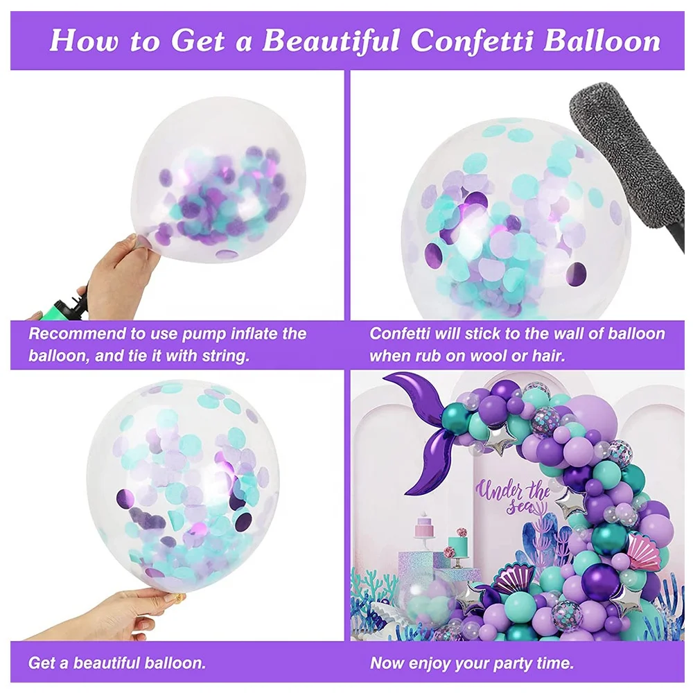 Birthday Theme Party Decor Supplies Decorations Purple Blue Latex and Silver Mermaid Tail Foil Balloon Arch Garland Kits Set