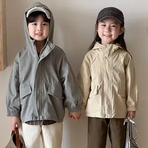 Custom Children's Boy's Girl's Korean-Style Coat Cotton Garment Dyed Loose Spring Autumn Plain Hoodie Jacket Clothes for Kids