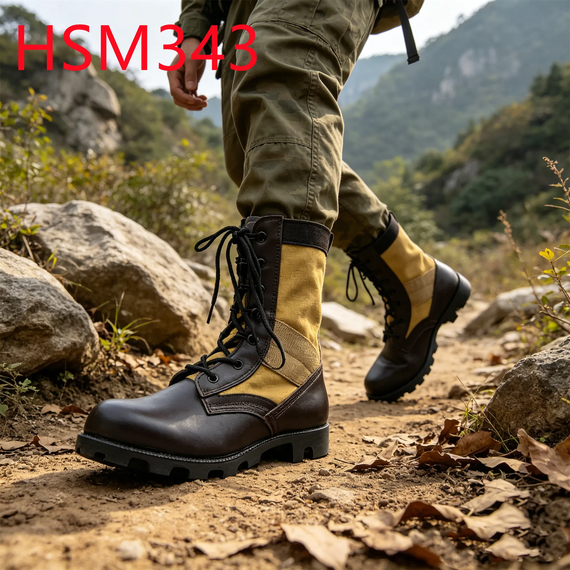 HY,Humid Environment Strong Grip Hard Vulcanized Rubber Sole Combat Boots Premium Leather 8 Inch Brown Jungle Boots HSM343