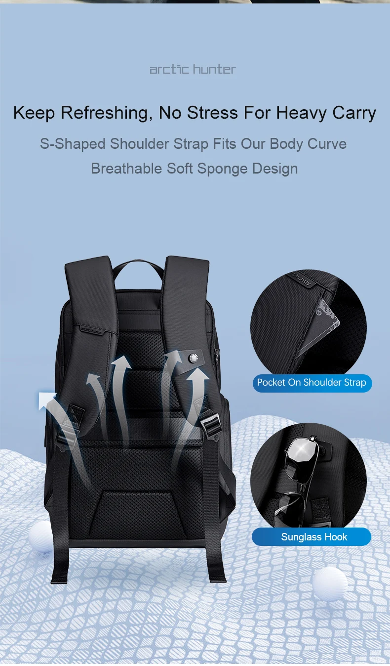 2023 arctic hunter USB Charger men's Backpack Smart Laptop Backpack Bag Multifunction Soft Fashion Waterproof mochila