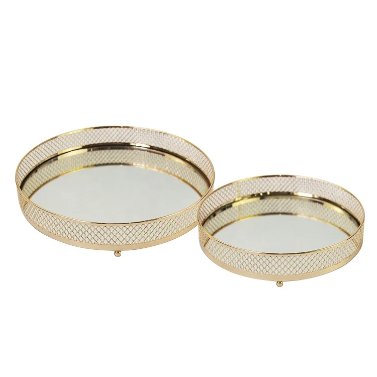 OEM ODM свадебный стол Декор большие позолоченные круглые сервисные лотки с