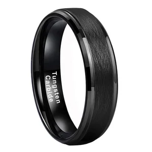 Coolstyle Jewelry 6mm Stepped Beveled Brushed Black Tungsten Ring for Men Women Fashion Engagement Wedding Band Comfort Fit