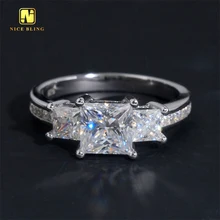 Iced Out Fashion Princess Cut Wedding Ring 925 Sterling Silver VVS Moissanite Rings Jewelry Diamond Engagement Rings For Women