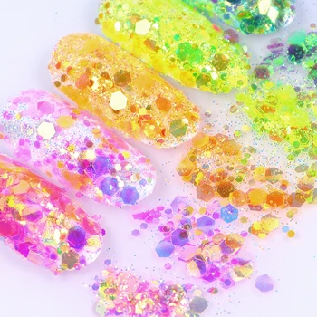 Neon Chunky Iridescent Glitter Mix Polyester Glitter For Nail Art, Slime, Epoxy Resin Art