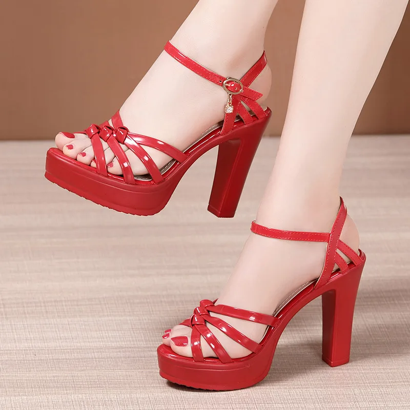 Ladies 8Cm Elegent Sandals Comfy Block Low Heel Ankle Strap Peep Toe Platform Chunky Wedge Heel Sandals Heeled Sandals for Women