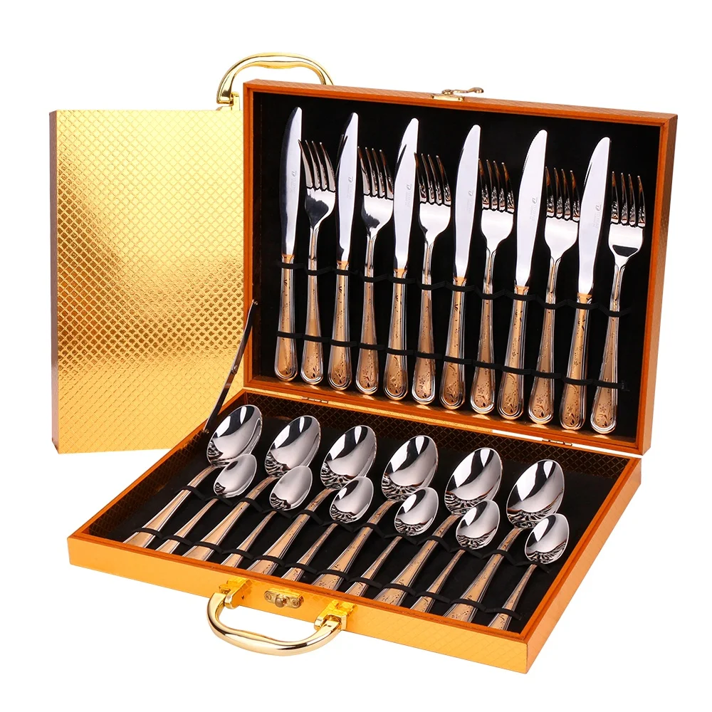 Набор роскошных столовых приборов 24 в стиле барокко, набор столовых приборов из нержавеющей стали 18/10, свадебный набор столовых приборов 24 шт.