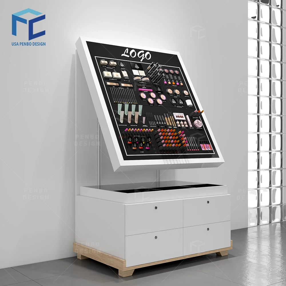 Korean Style Customized Makeup Cosmetic Shop Shelves Design Cosmetic Kiosk for Korean Cosmetic Retail Store
