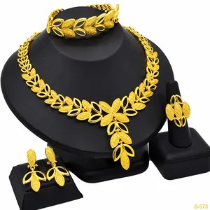 Dubai 24K Gold Plated Necklace Earring Set Arabic Ethiopian Nigerian Banquet Wedding Party Choker Copper Jewelry Gifts