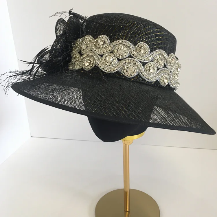 Rhinestone Sinamay Church Hat - Perfect for Derby & Weddings display picture 1