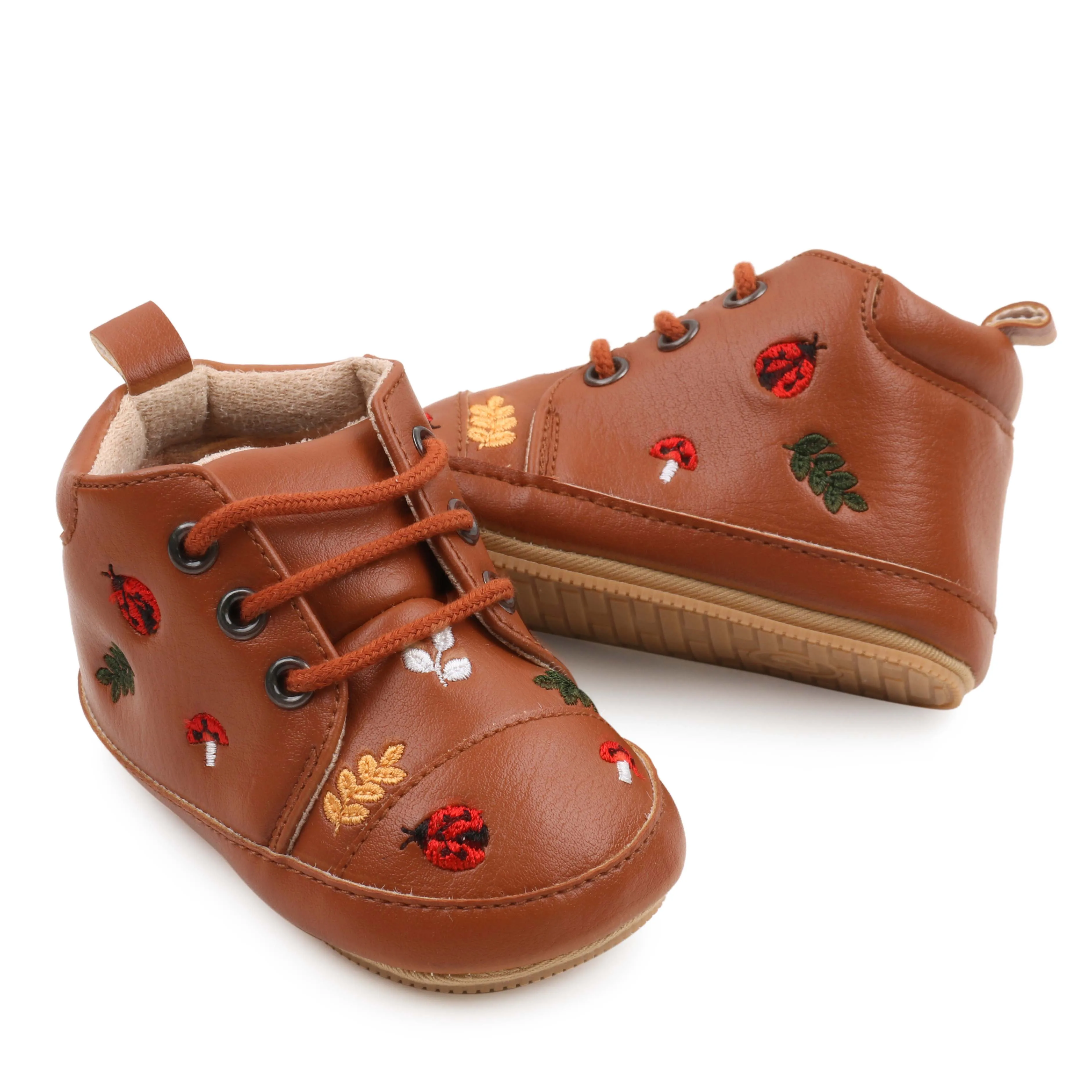 Spring and Autumn Pu Leather Cartoon Embroidered Baby High Top Front Elastic Casual Toddler Shoes supplier