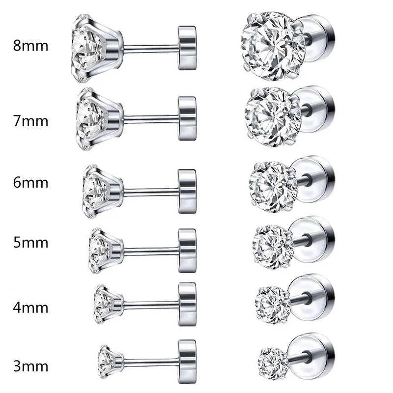 Hypoallergenic Nickel Free Surgical Stainless Steel Cubic Zirconia