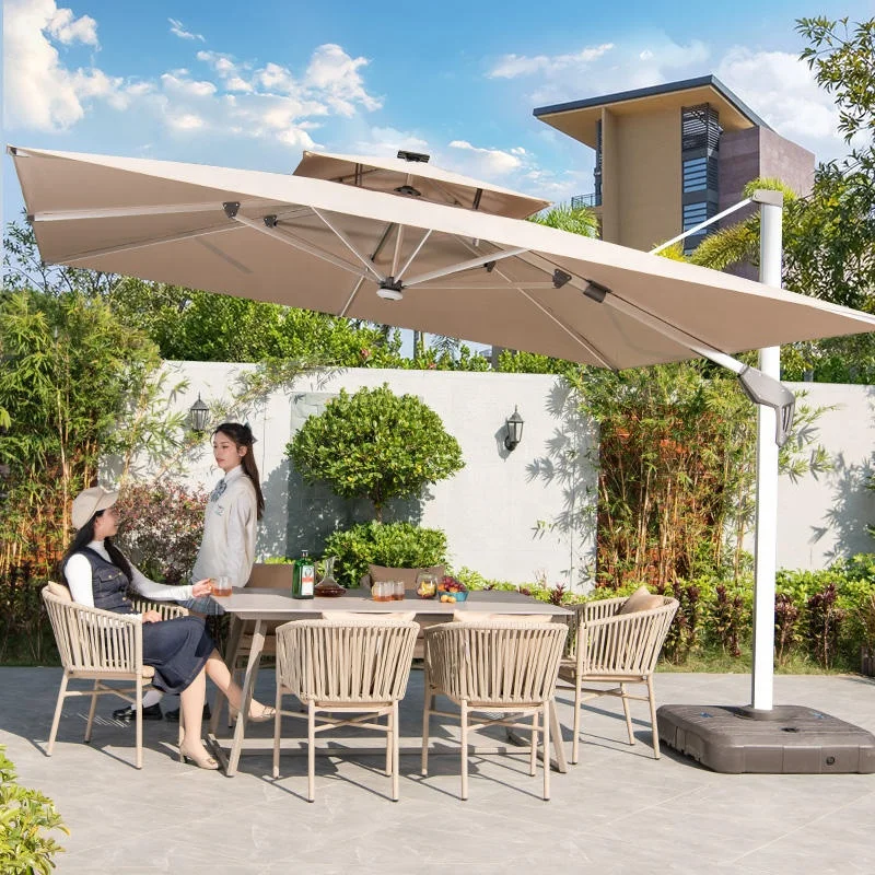 large patio umbrellas factories PURPLE LEAF Market Umbrella with Base 14ft Double-Sided Cream Factory direct wholesale of outdoor