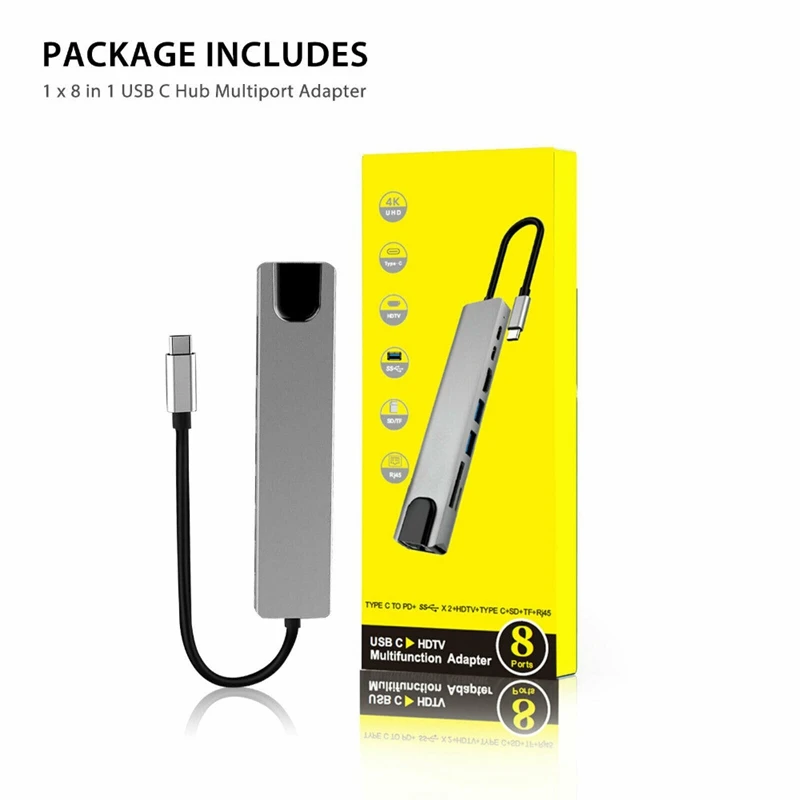 8 Ports Adaptador Hub Usb C Para Hdtv 4k Usb Hub With Rj45 Pd3.0 100w 8 In 1 Usb C Hub Adapter - Buy Usb C Hub Lte Usb-c To Hdtv Rj45 1000m usb Hub With Type C Data Transfer usb C Hub 8 In 1