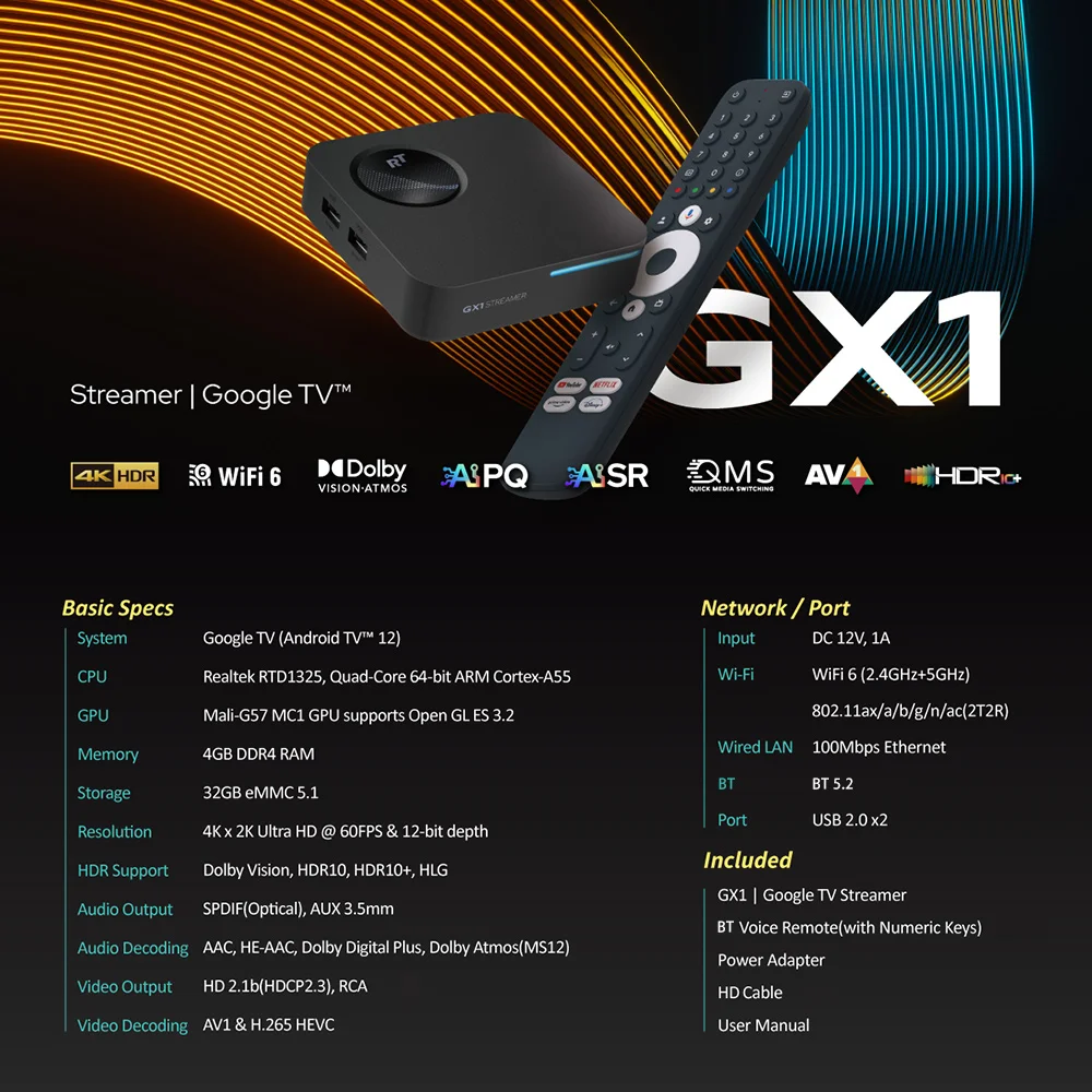 New RockTek GX1 Google Certified TV Box - Android TV 12, 4GB DDR4