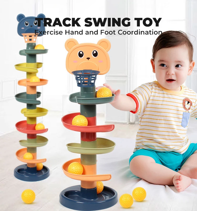 Baby Montessori Rolling Ball Pile Tower Toy Early Educational Sense Rotating Track Stacking Toy Baby Kid Development Toys Gifts