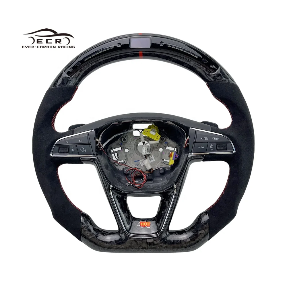 Ever-Carbon Racing Ecr Suede Leather Forged Carbon Fiber LED Steering Wheel For Seat