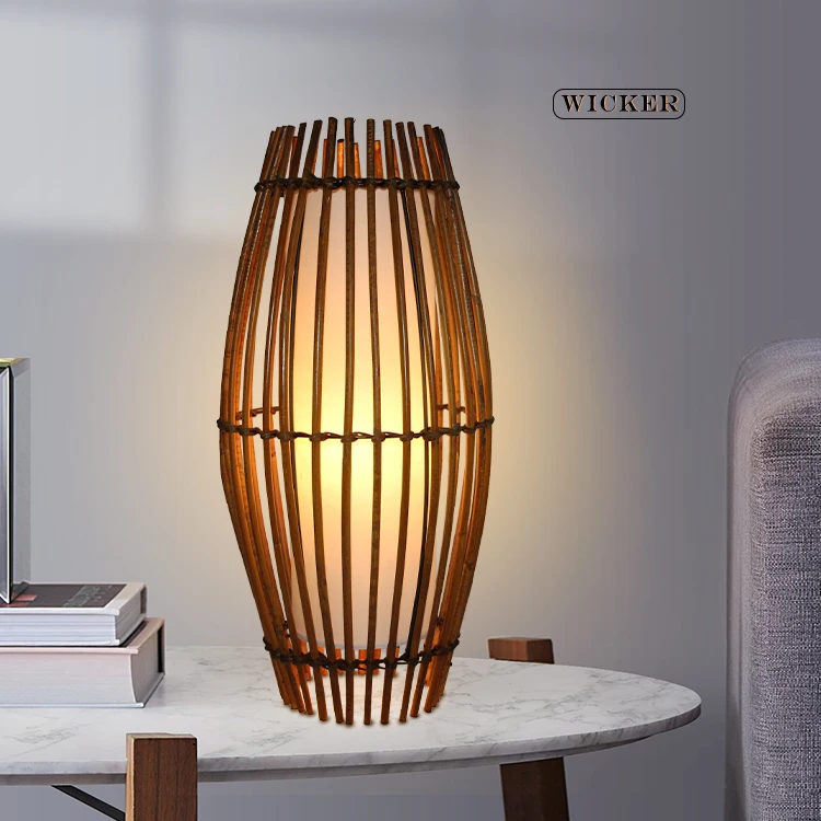 
Современная настольная лампа из ротанга, комнатный светильник, плетеное Освещение для дома 