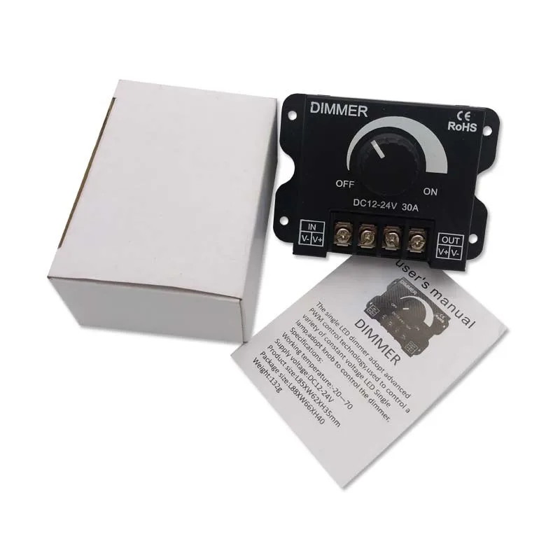 DSstyles LED Dimmer Switch Brightness Adjust Controller for 3528 5050 5730 5630 Single Color Strip Light DC 12V 24V White 