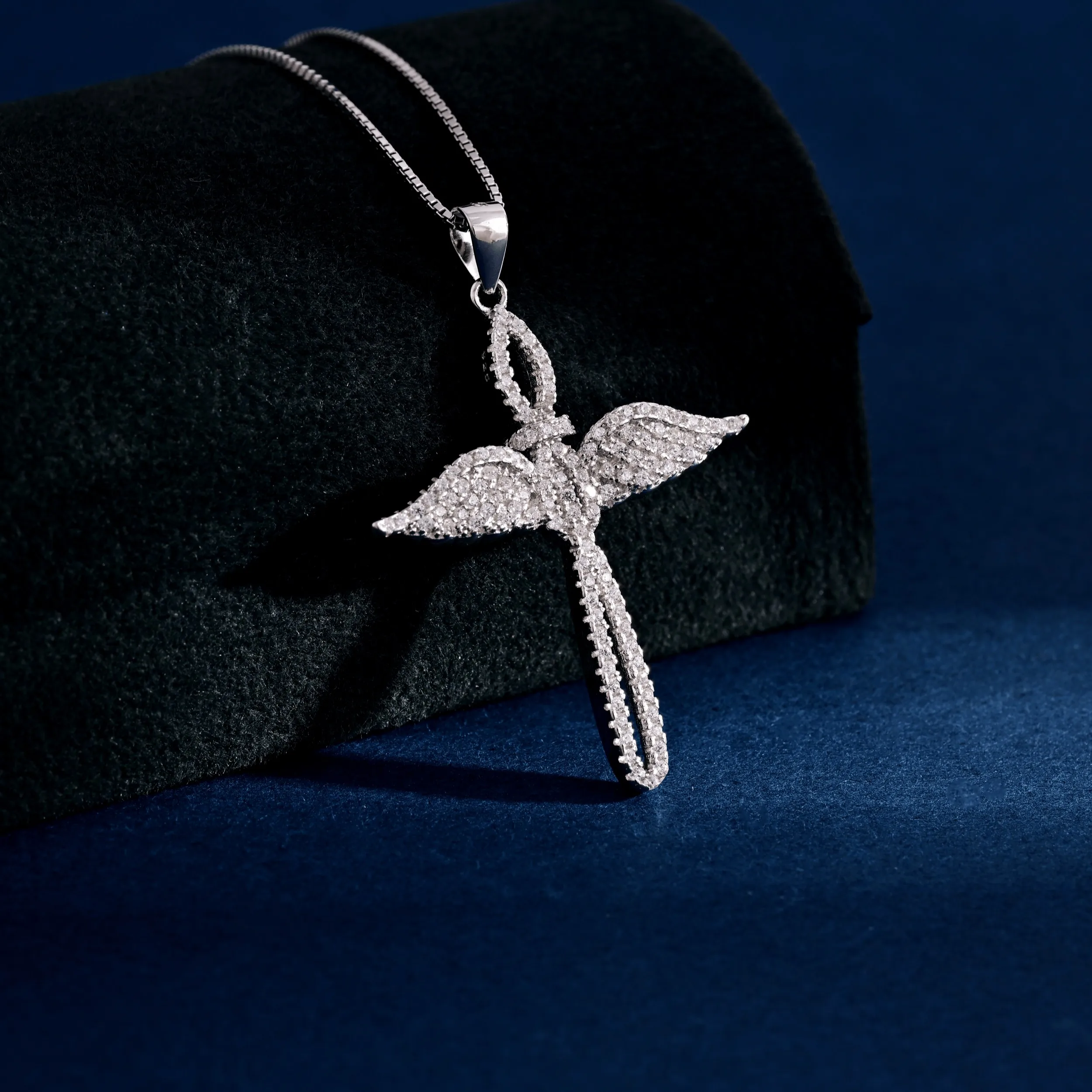 Wholesale Christian God Cross Wings Pendant Rhodium Plated Cubic 