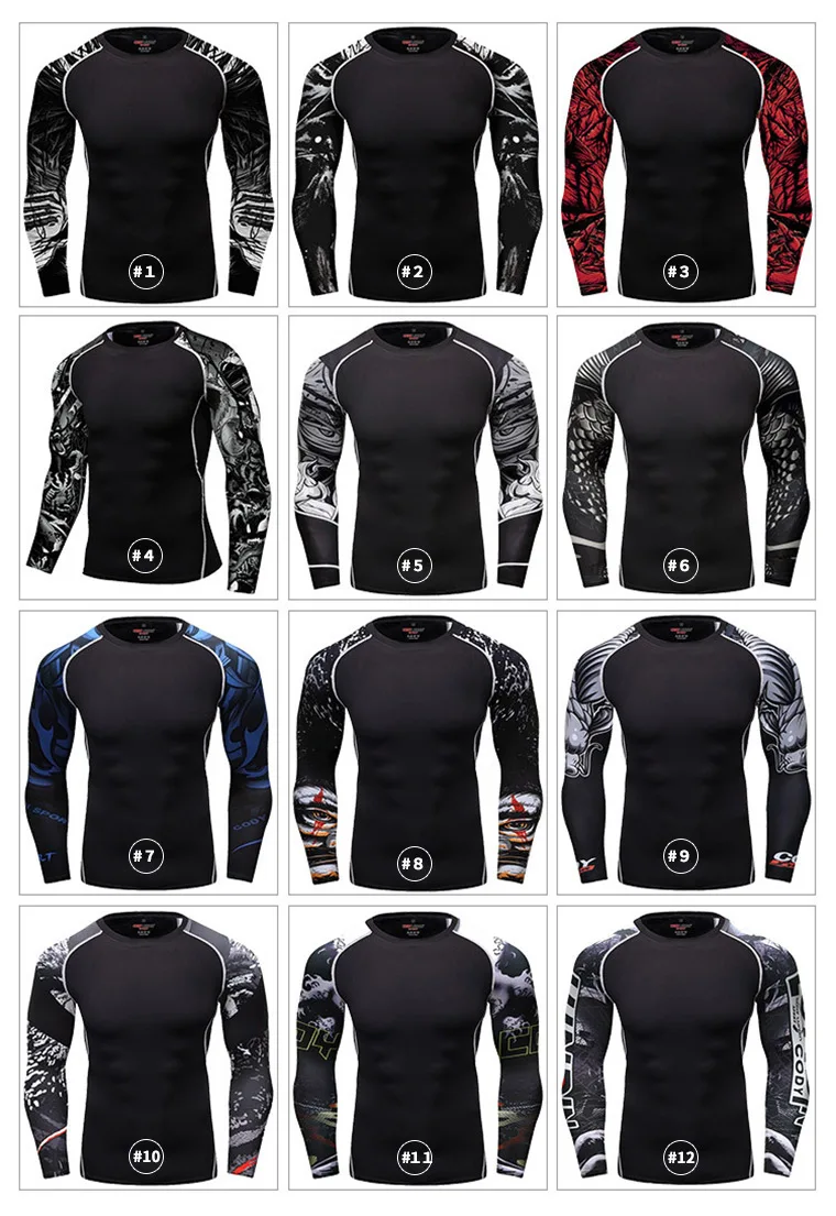 Одежда с цифровым принтом под заказ ODM/OEM Mma Bjj Rashguard мужская спортивная футболка длинным рукавом компрессионные шорты