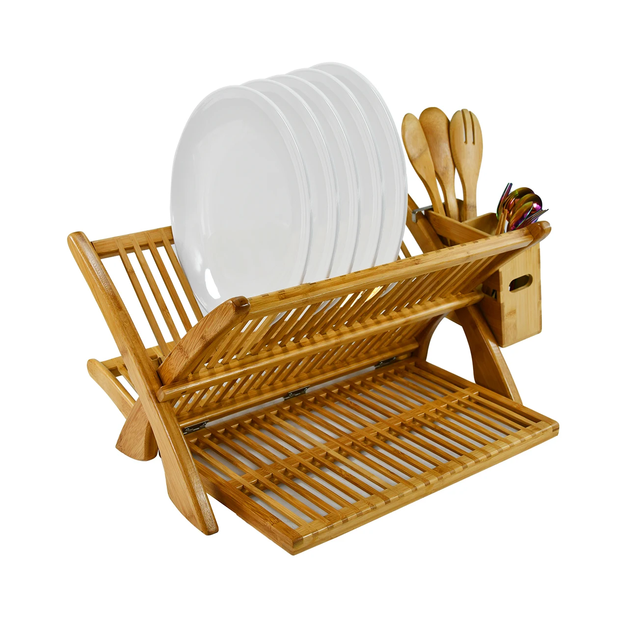 New Design Bamboo Folding 2-tier Collapsible Drainer Dish Drying Rack ...