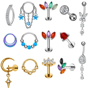 G23 Titanium Women Body Piercing Jewelry Earrings CZ Inlay Nose Belly Rings Tragus Helix Cartilage Fashion Earring Studs