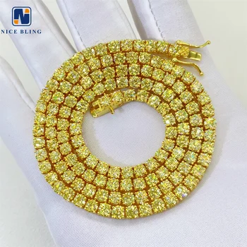 bling HipHop jewelry yellow Tennis chain iced out VVS moissanite diamond 4mm colorful tennis fashion jewelry necklaces