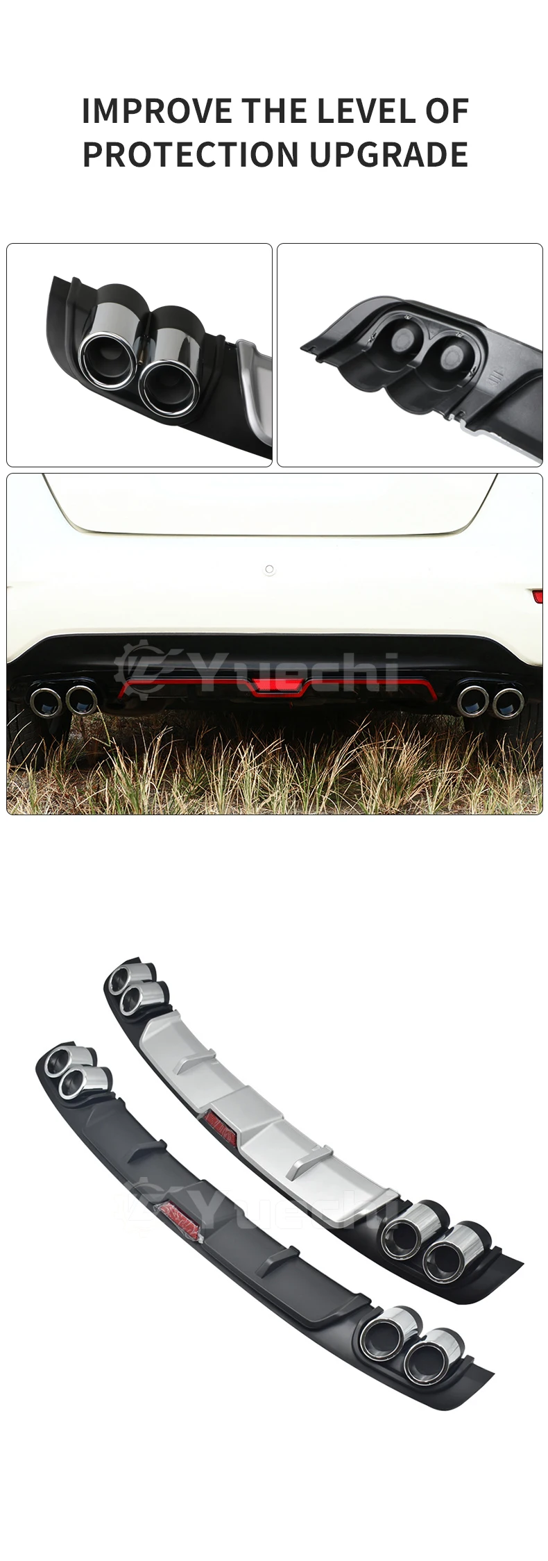 Universal 23x9 Inch ABS Black Rear Bumper Diffuser With 4 Fins - Curved, For Chevy And Other Cars, SDeelCase