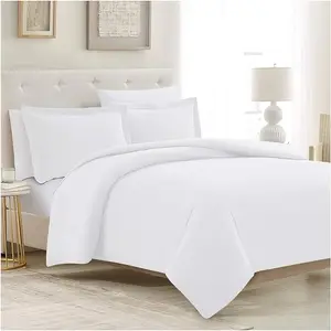 White Poly Cotton Plain Weave Hotel Bedding Set 4 Piece Durable Easy Care Budget Friendly Hotel Linens