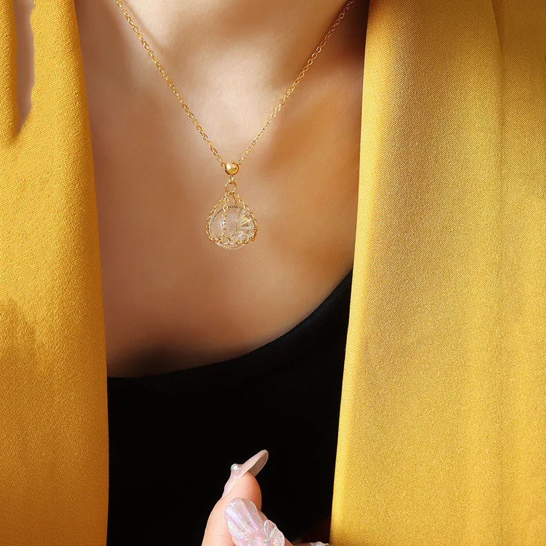 18K Gold Plated Crystal Ball Pendant Necklace Clavicle Chain