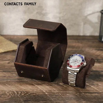Drop Shipping Manufacturer Custom Logo Genuine Leather Single Detachable Watch Box Organizer Hexagon Watch Roll For Wrist Watch
