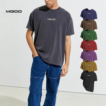 MGOO Pima cotton Colorful puff print men tee Vintage washed oversized t shirt