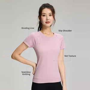 Wholesale Women High Quality Nylon T-shirt Soft Comfortable Running Training Gym Workout Short Sleeve Custom Fitness Yoga Top