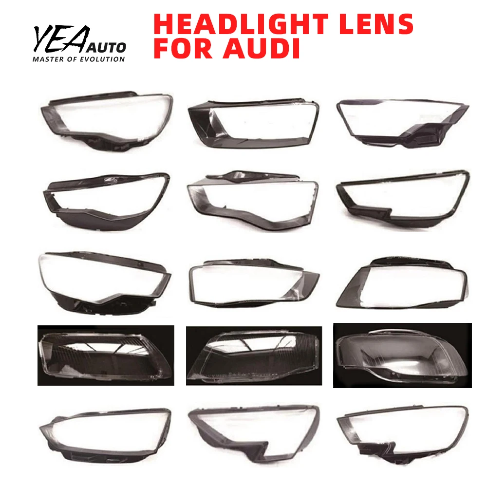 product car headlight glass lampshade cover lens for audi a3 a4 a5 a6 a7 a8 q2 q3 q5 q7 tt headlamp lens cover black housing back base-35