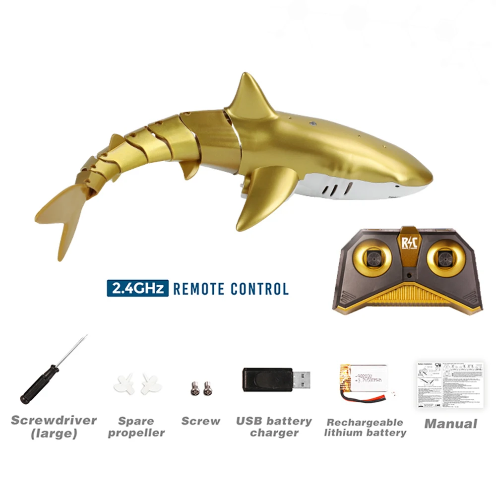 HW 2.4G Radio Control Bath Fishing Toys Golden RC Shark Waterproof Shark RC Toy Remote Control Shark
