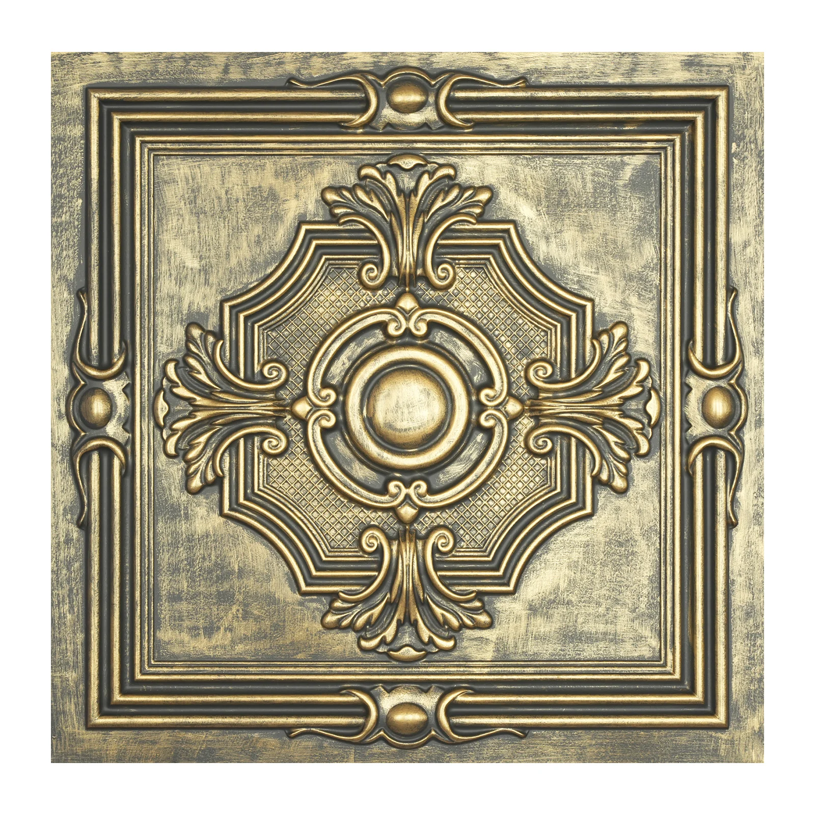 Distressed Art deco style ceiling tiles faux tin painted wall panels Easy to Install PVC Panels for Groggery PL38 ancient gold