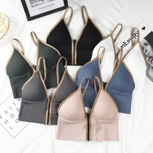Wholesale Women Casual Sport Bra Striped Sexy Slim Shoulder Quick Drying Breathable Push up Skin Friendly Yoga Bra With Zipper