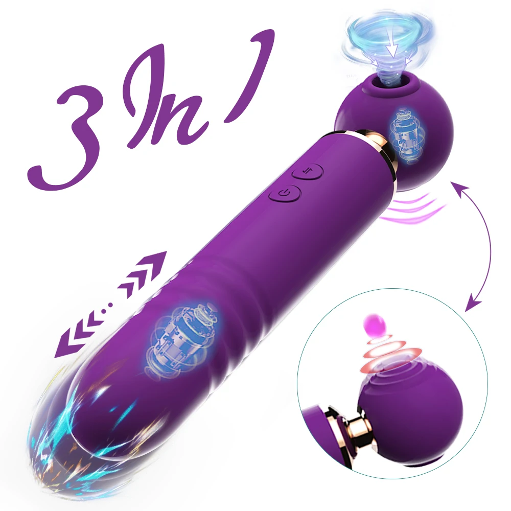 3in1 Beating Thrusting Vibrators Av Wand Clitoris G Spot Stimulator Sex  Toys Clit Sucker for Women