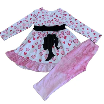Factory Wholesale Small MOQ Girls Boutique Ruffled suit cartoon design children dress and pants set ruffle girl dress suit