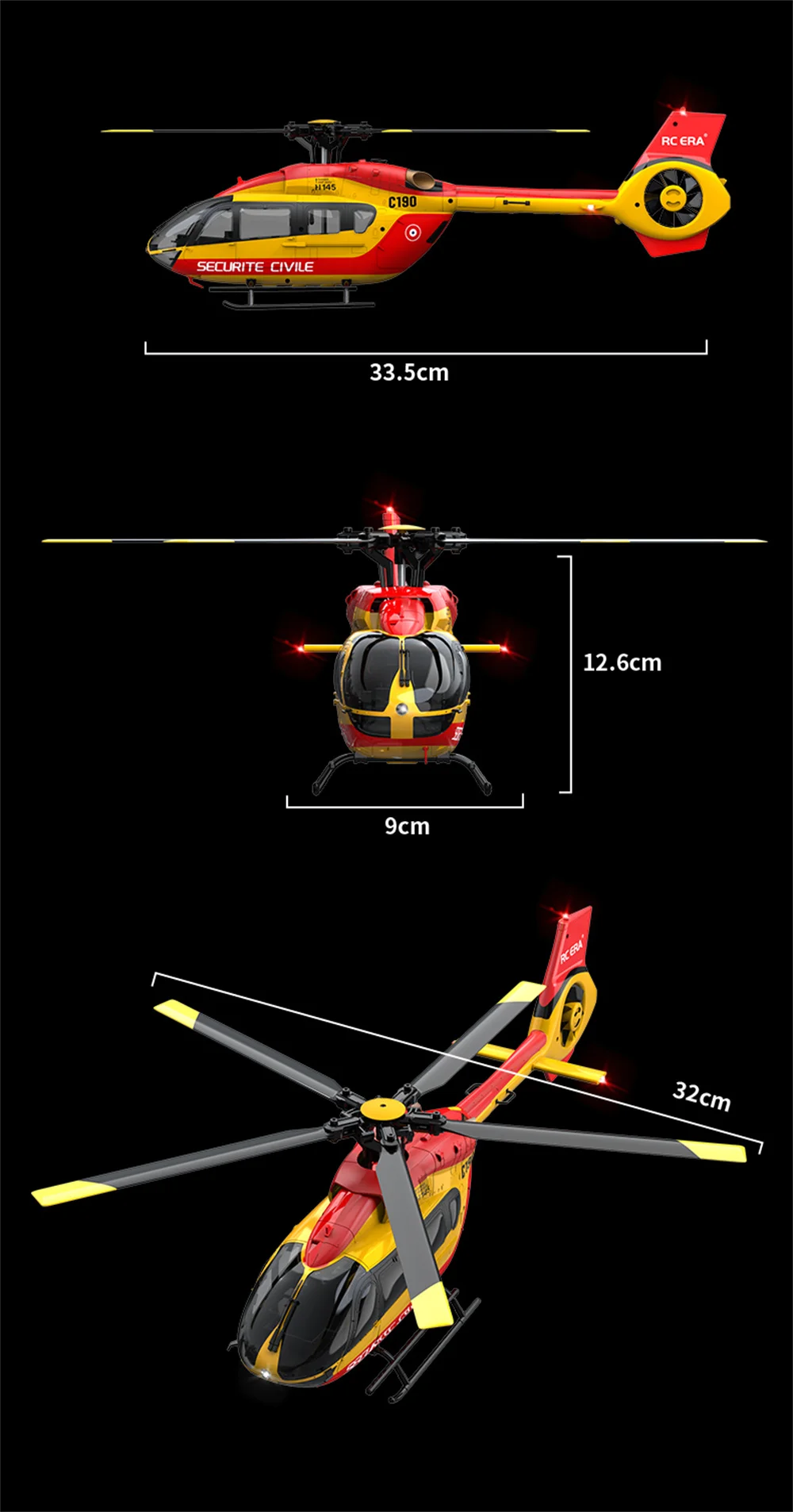 HOSHI RC ERA C190 Helicopter H145 1/28 2.4G 6CH 6-Axis Gyro Optical Flow Localization Altitude Hold Flybarless Brushless Drones