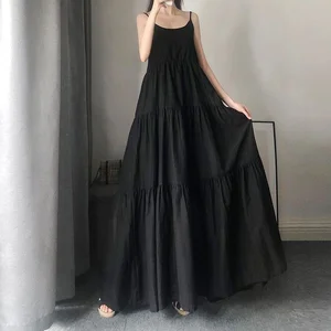 Summer New Design Large Size Halter Dresses for Women Wearing Solid Color Sleeveless Long Dress